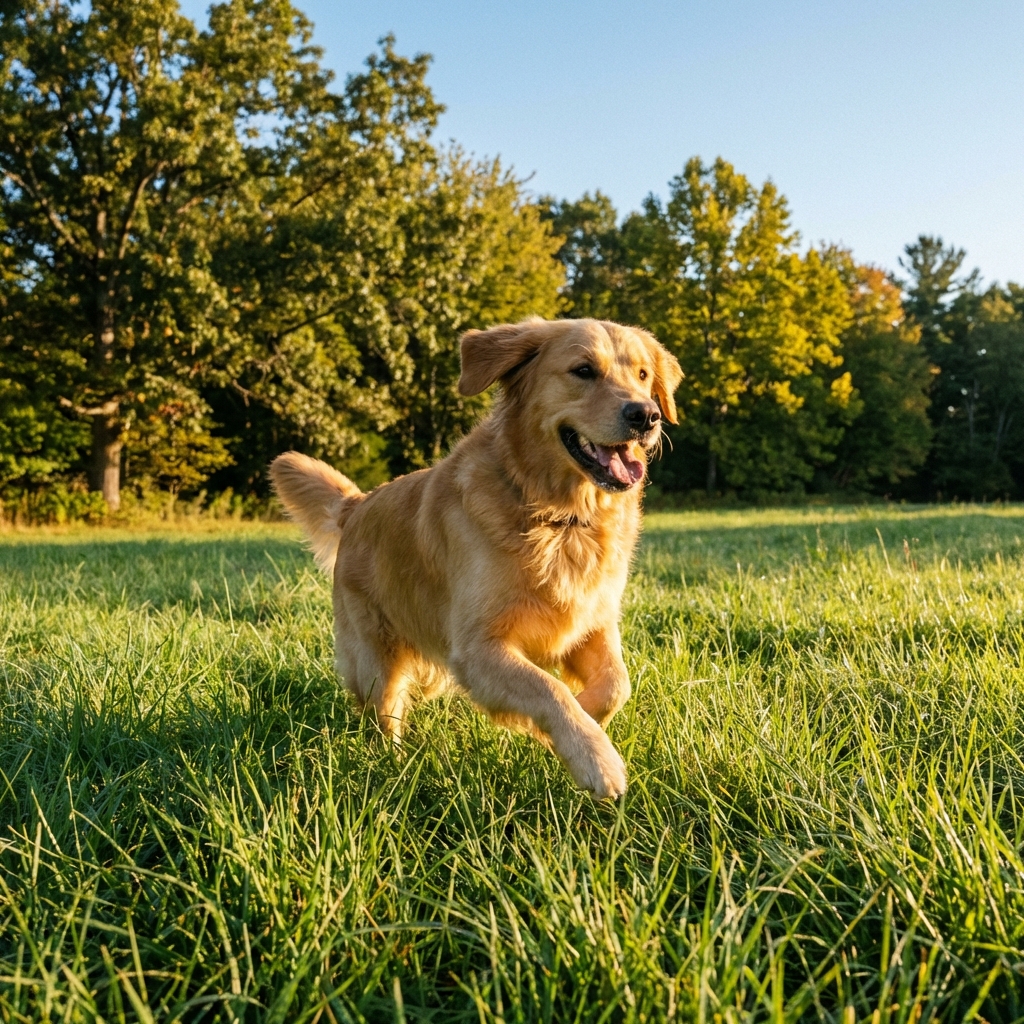 Happy Golden Retriever in field